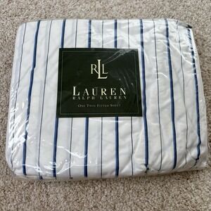 Vtg Ralph Lauren Porcelain Blue Stripe Twin Deep Fitted Sheet New In Package